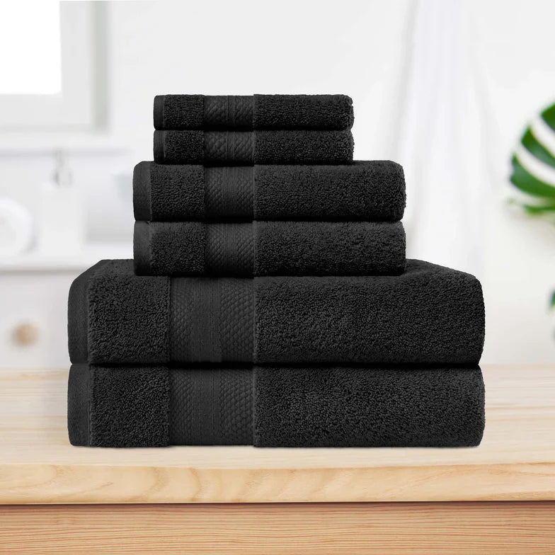 Turkish Cotton Highly Absorbent Solid 6 Piece Towel Set - Black