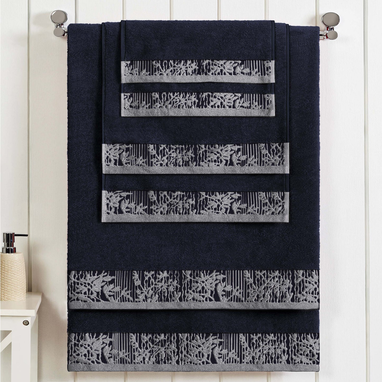 Wisteria Cotton Medium Weight Floral Jacquard Border 6 Piece Towel Set
