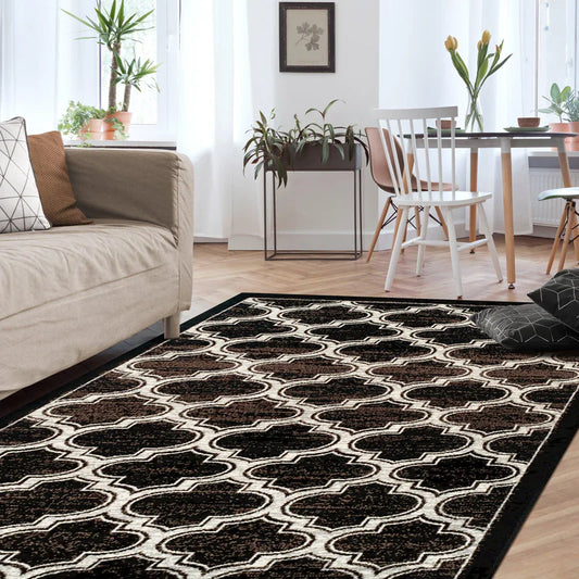 Distressed Moroccan Trellis Area Rug Or Runner Or Door Mat - Black
