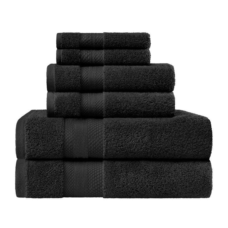 Turkish Cotton Highly Absorbent Solid 6 Piece Towel Set - Black