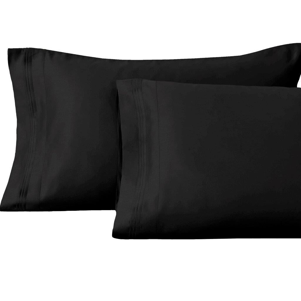 1500 Thread Count Egyptian Cotton 2 Piece Solid Pillowcase Set - Black
