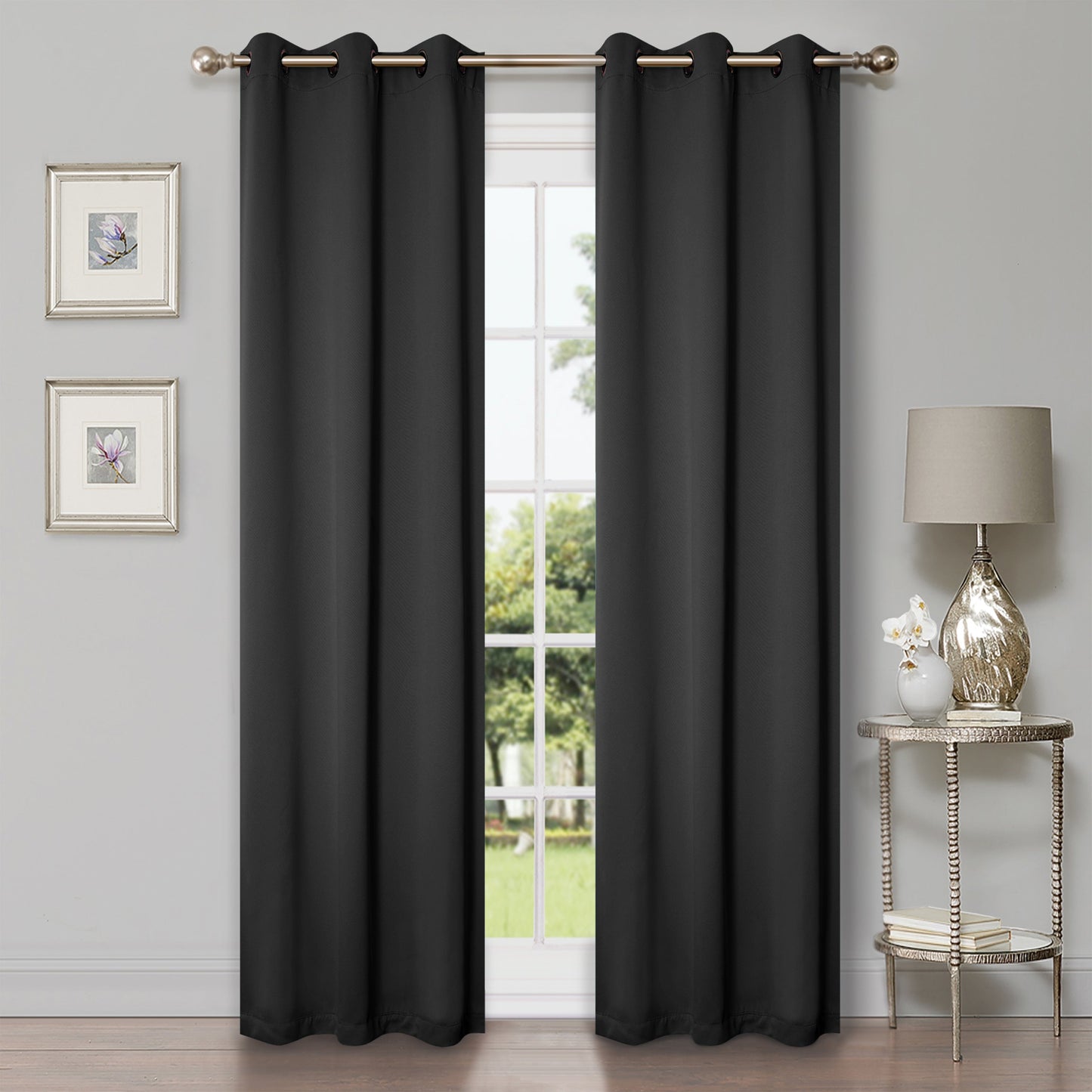 Solid Machine Washable Room Darkening Blackout Curtains, Set of 2 - Black