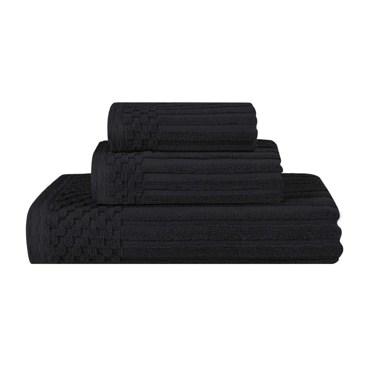 Soho Ribbed Cotton Absorbent 3 Piece Assorted Towel Set - Black