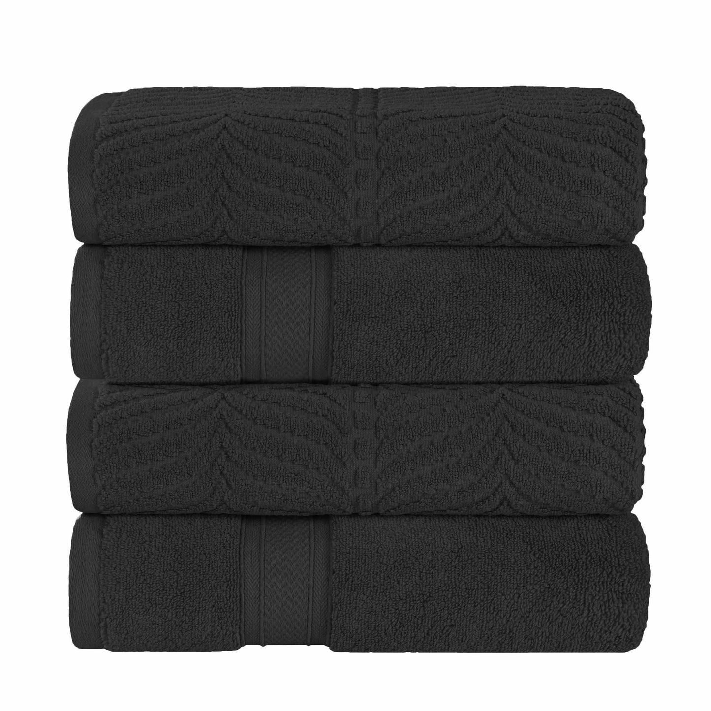 Chevron Zero Twist Solid and Jacquard Soft Cotton Hand Towel Set of 6 - Black