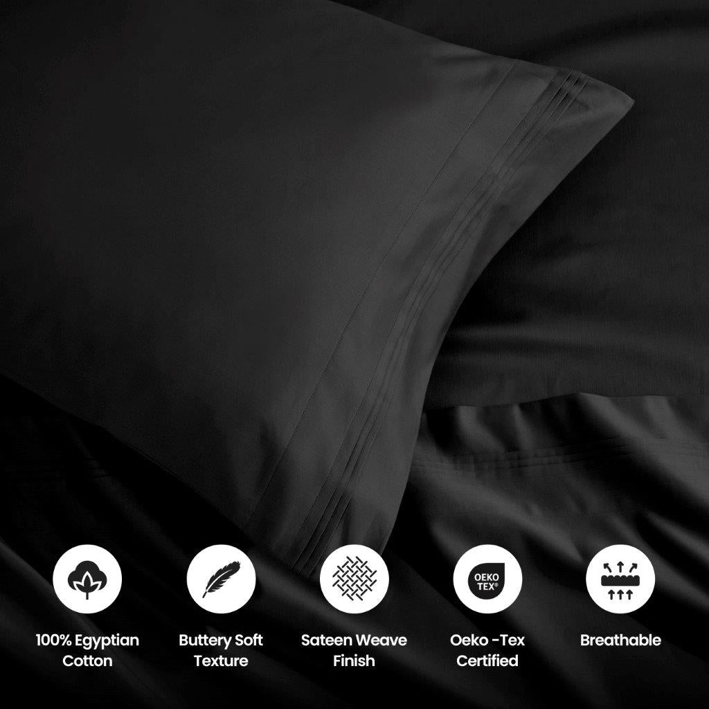 1500 Thread Count Egyptian Cotton 2 Piece Solid Pillowcase Set - Black