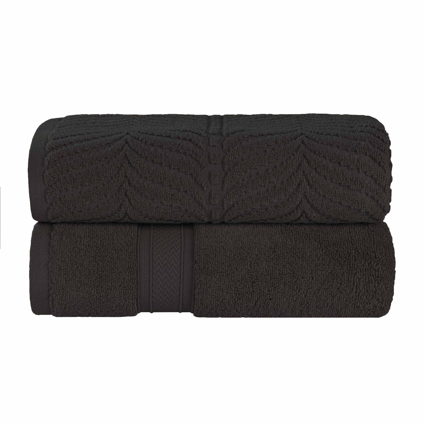 Chevron Zero Twist Solid and Jacquard Soft Cotton Bath Sheet Set of 2 - Black