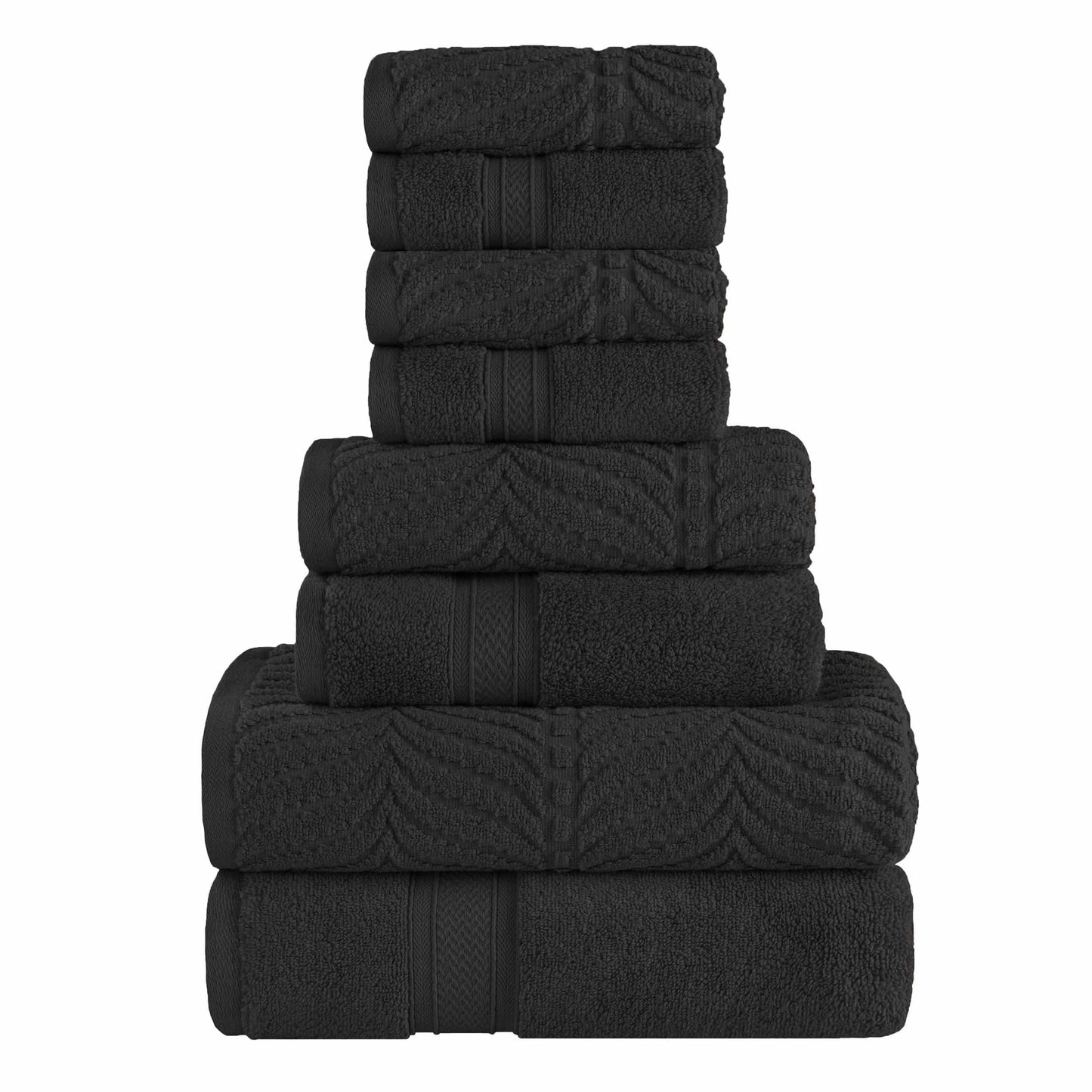 Chevron Zero Twist Solid and Jacquard Cotton 8 Piece Towel Set - Black