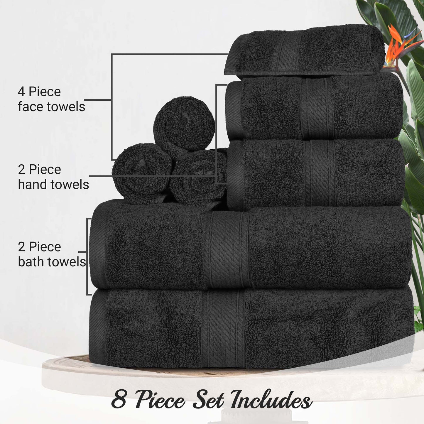 Madison Egyptian Cotton Pile Plush Heavyweight 8 Piece Towel Set
