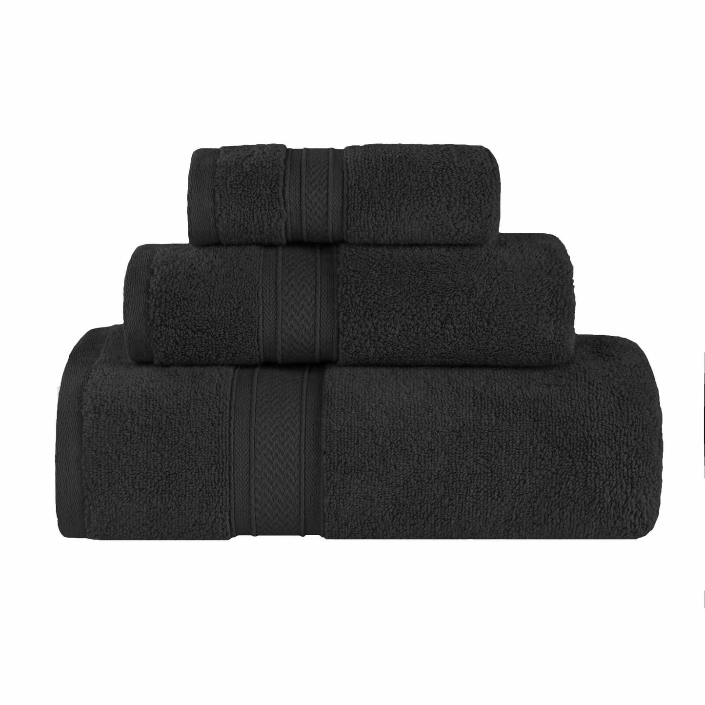 Chevron Zero Twist Solid Soft Absorbent Cotton 3 Piece Towel Set - Black