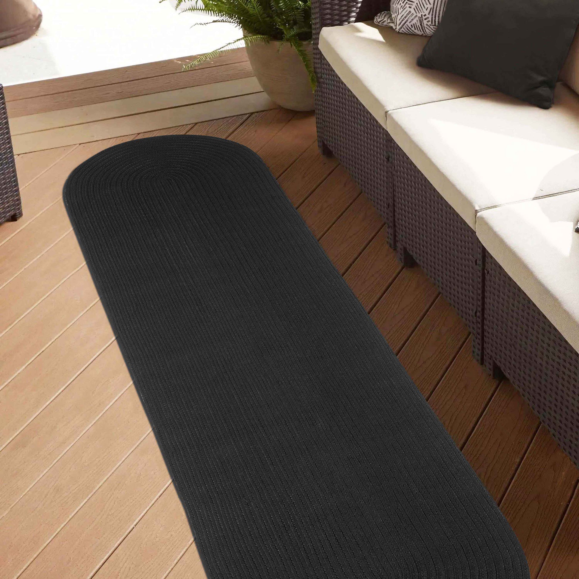 Classic Braided Weave Oval Area Rug Indoor Outdoor Rugs - Black