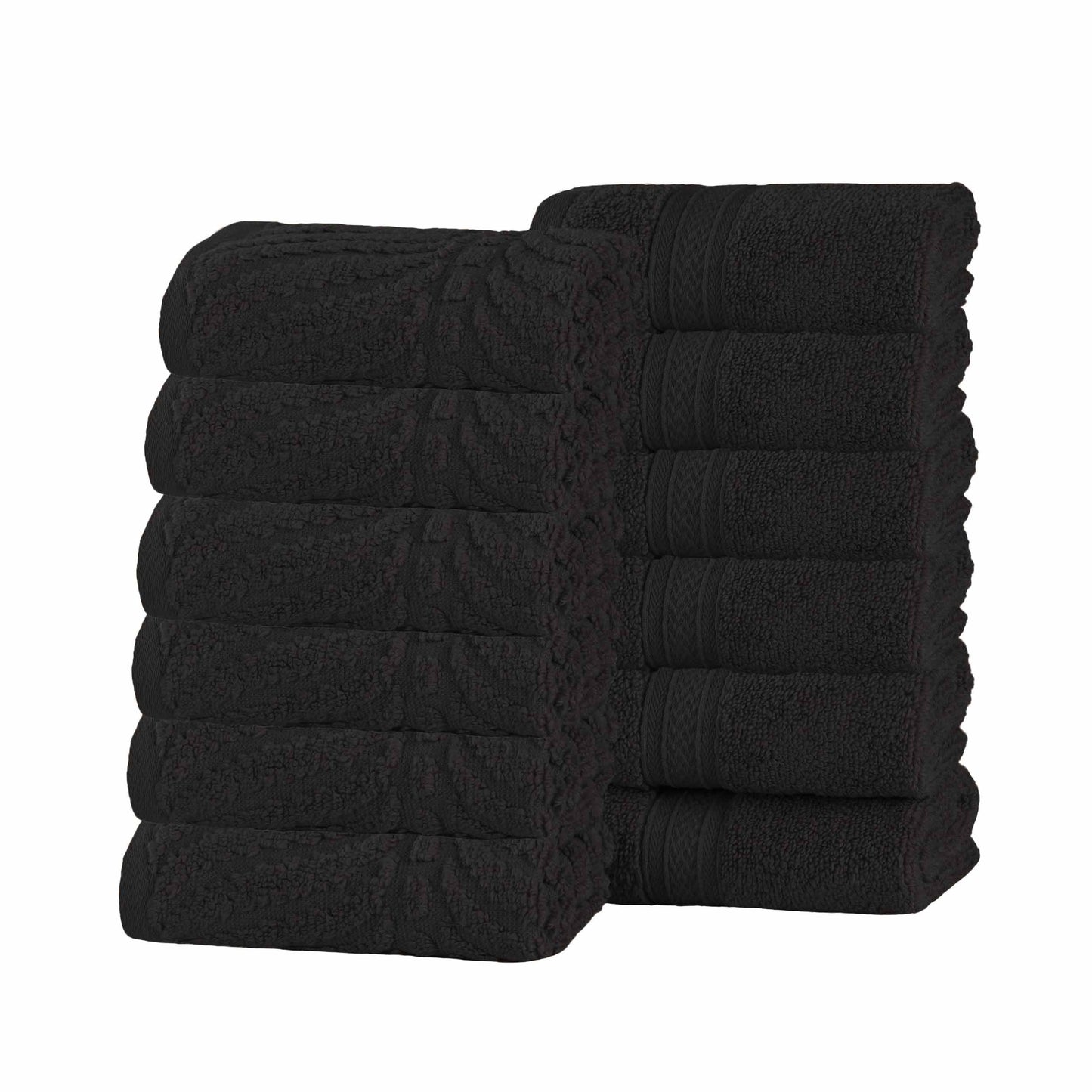 Chevron Zero Twist Solid and Jacquard Soft Cotton Washcloth Set of 12 - Black