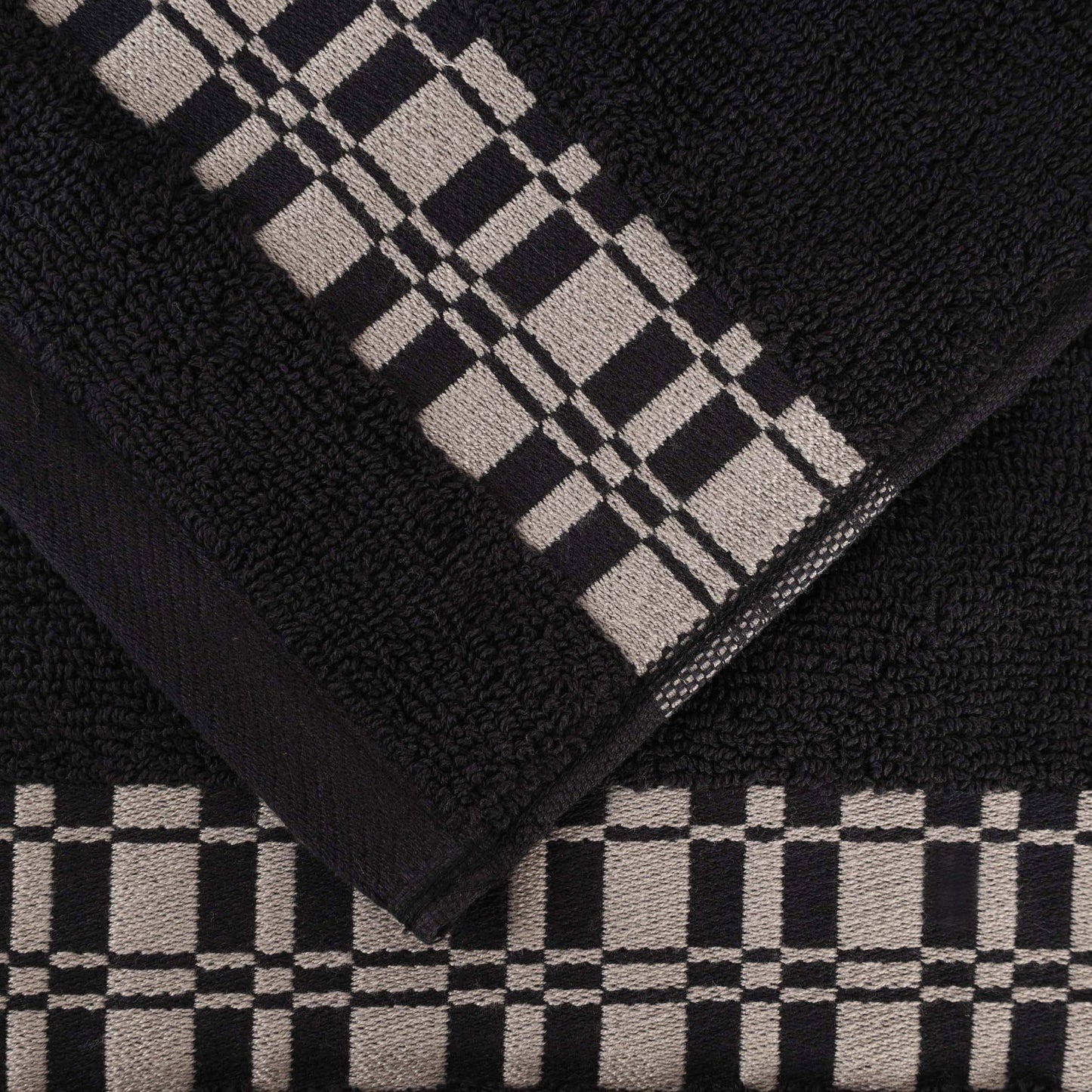 Larissa Cotton Geometric Border Bath Towel Set of 4 - Black