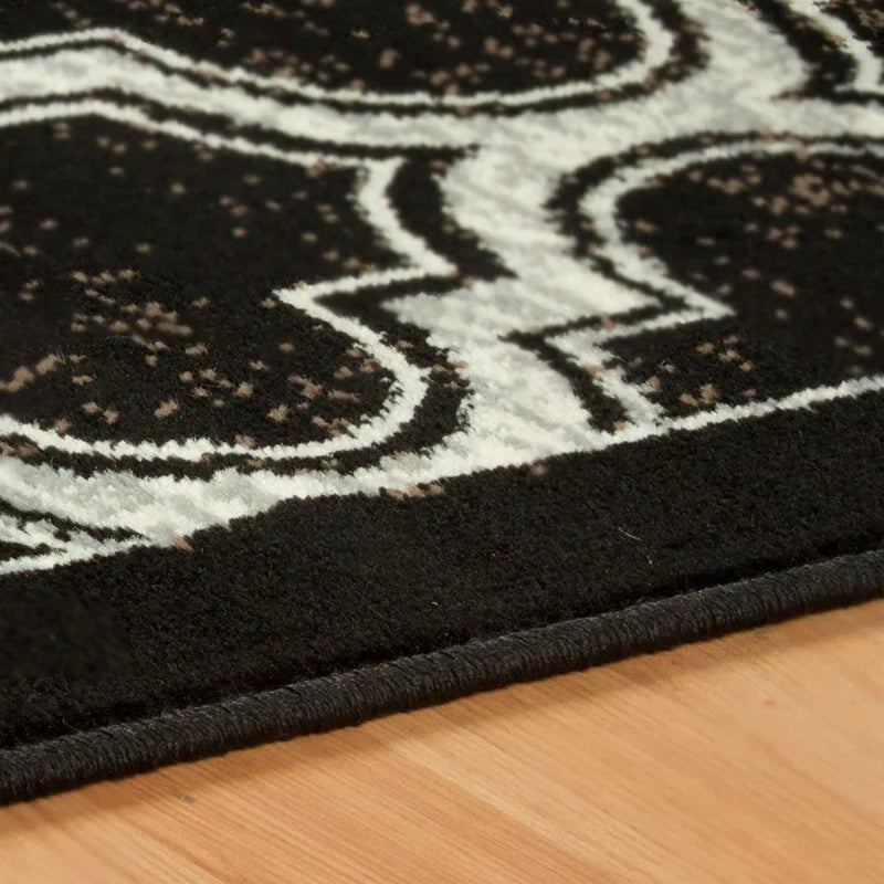Distressed Moroccan Trellis Area Rug Or Runner Or Door Mat - Black