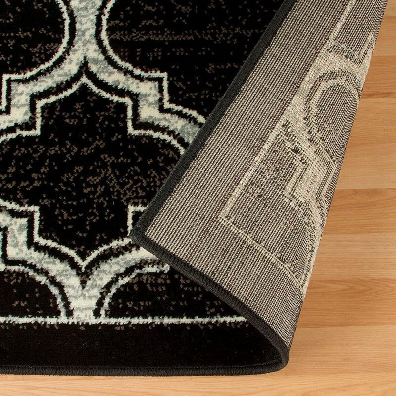 Distressed Moroccan Trellis Area Rug Or Runner Or Door Mat - Black