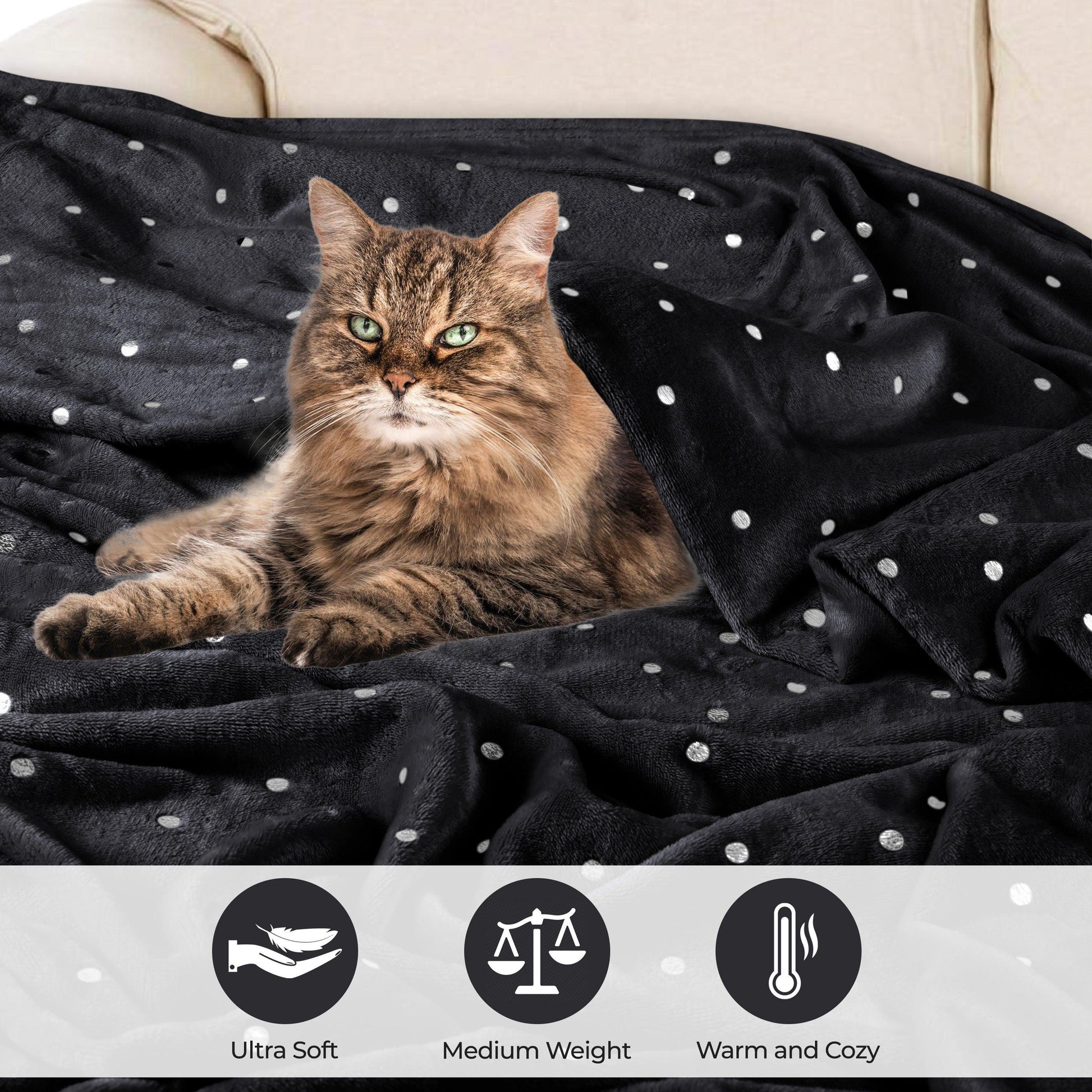 Fleece Plush Medium Weight Fluffy Soft Decorative Blanket Or Throw - Black