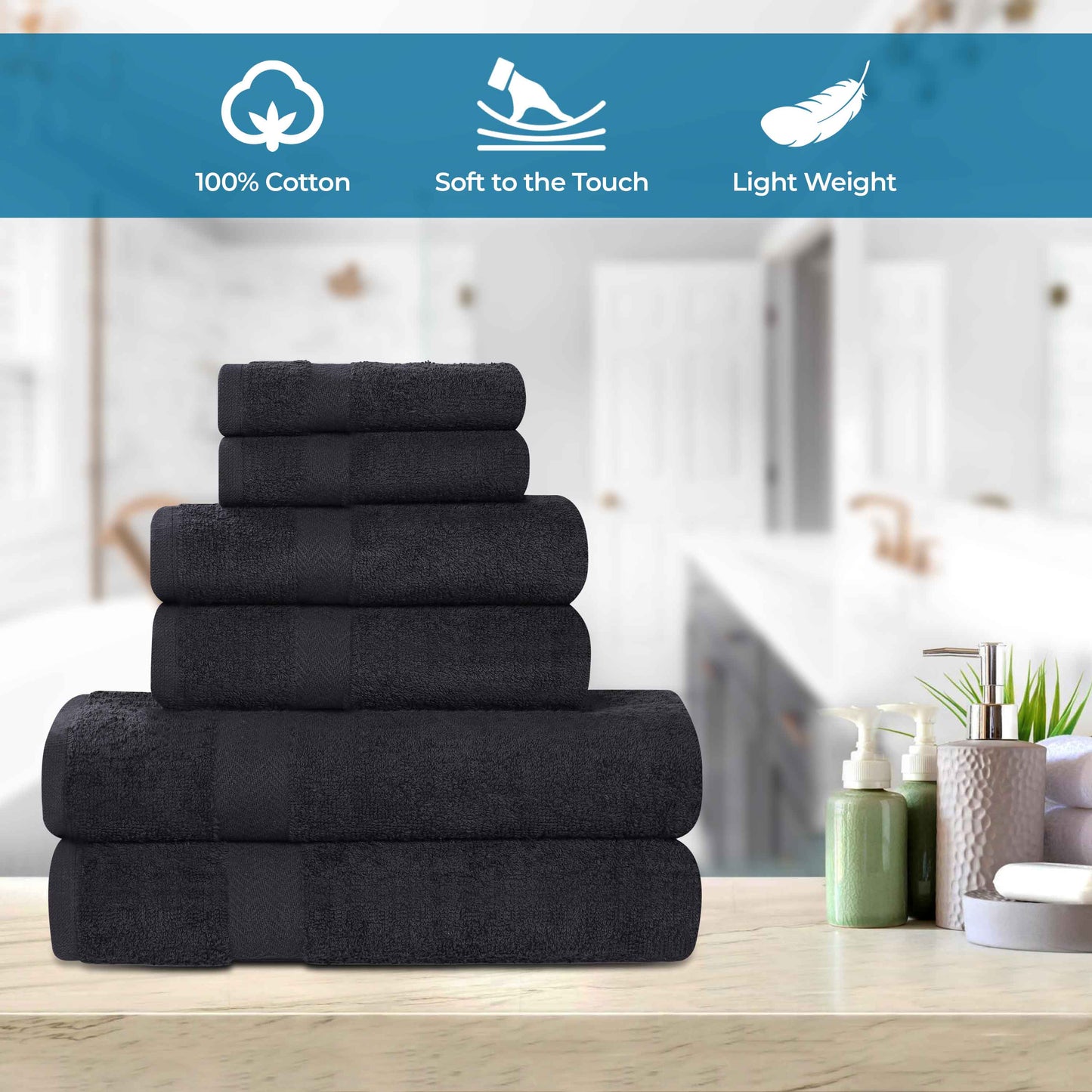 6 Piece Cotton Eco-Friendly Soft Absorbent Towel Set