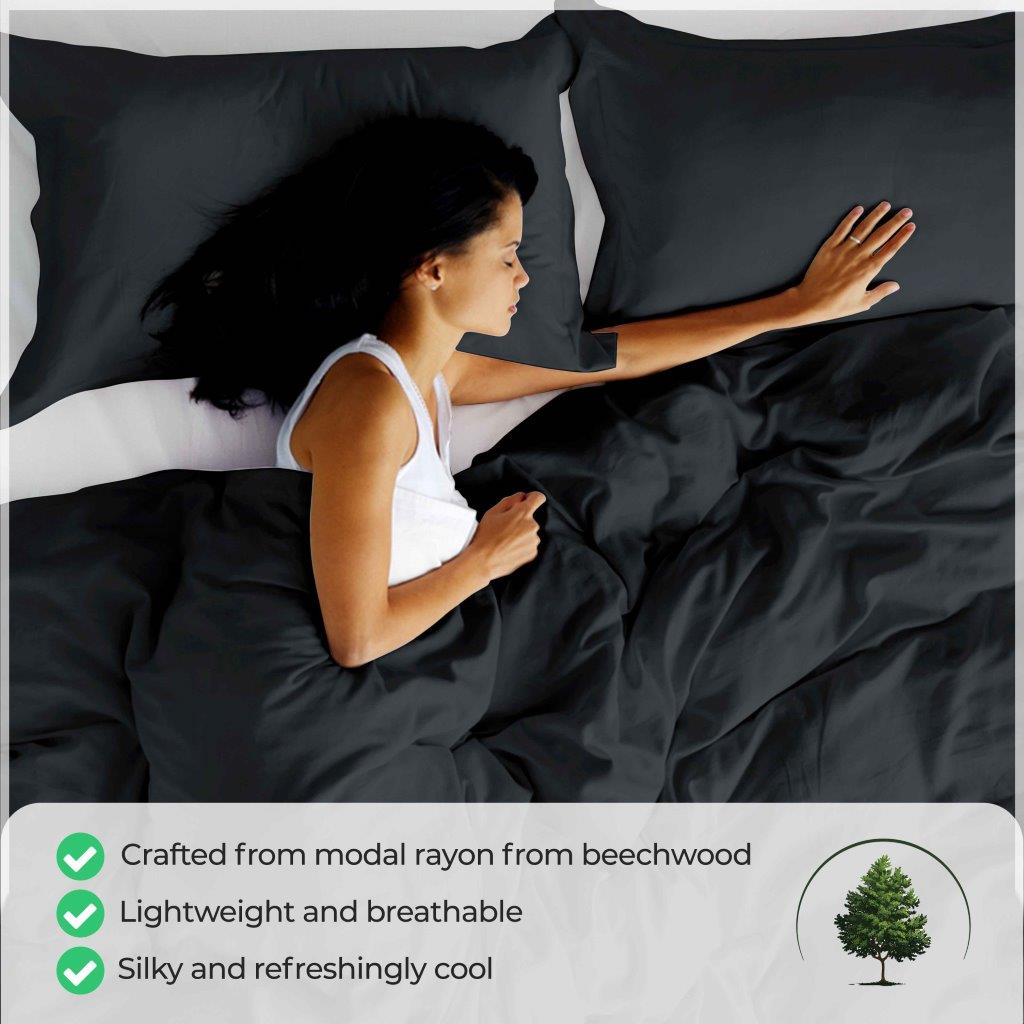 300 Thread Count Modal from Beechwood Solid Duvet Cover Set - Black