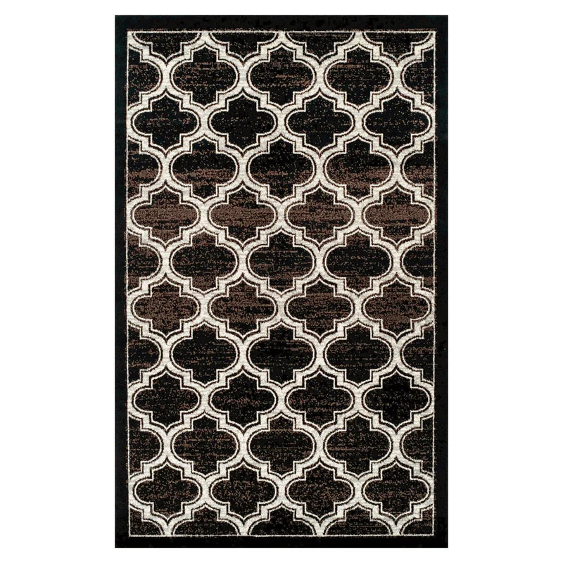 Distressed Moroccan Trellis Area Rug Or Runner Or Door Mat - Black