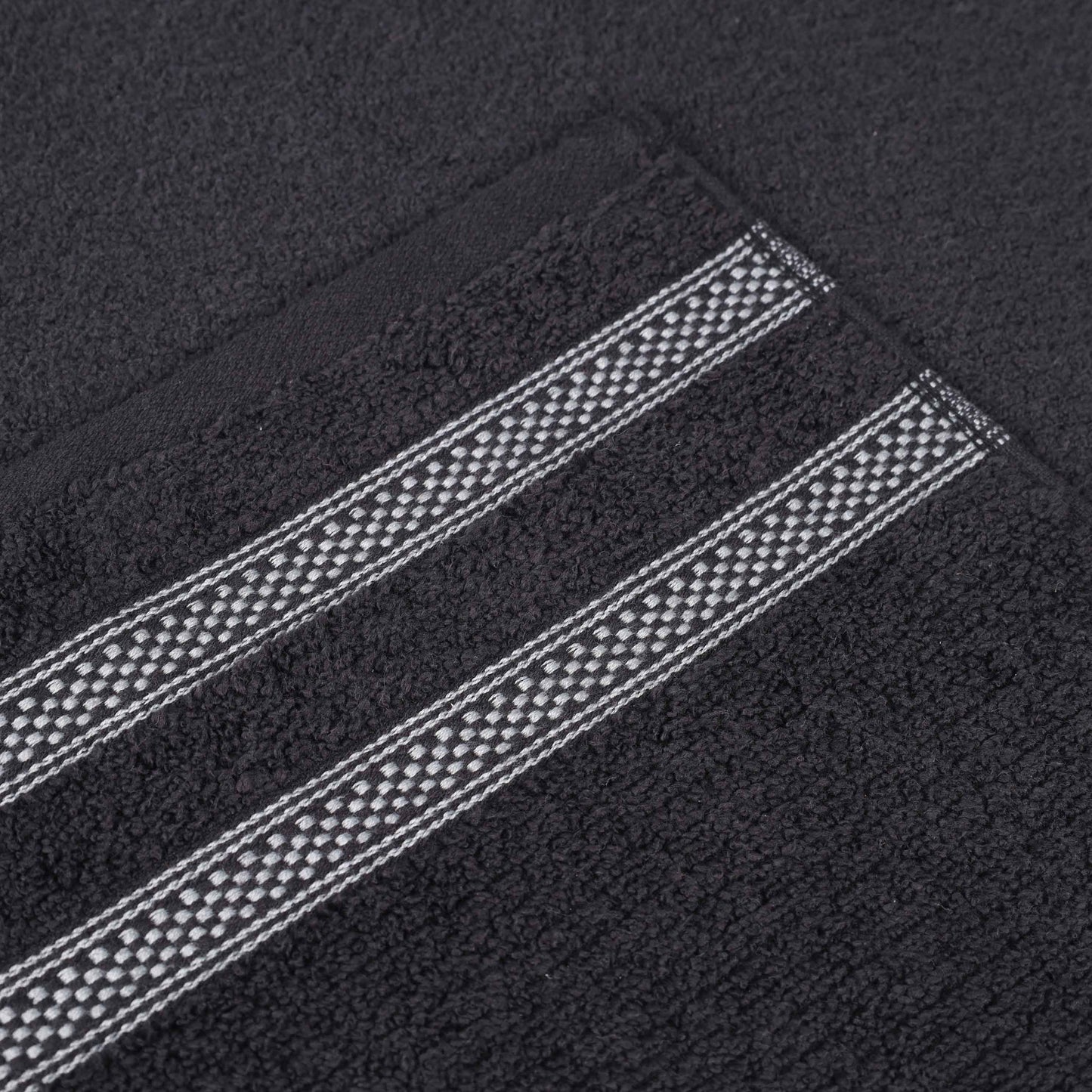 Brea Zero Twist Cotton Ribbed Geometric Border Bath Sheet Set of 2
