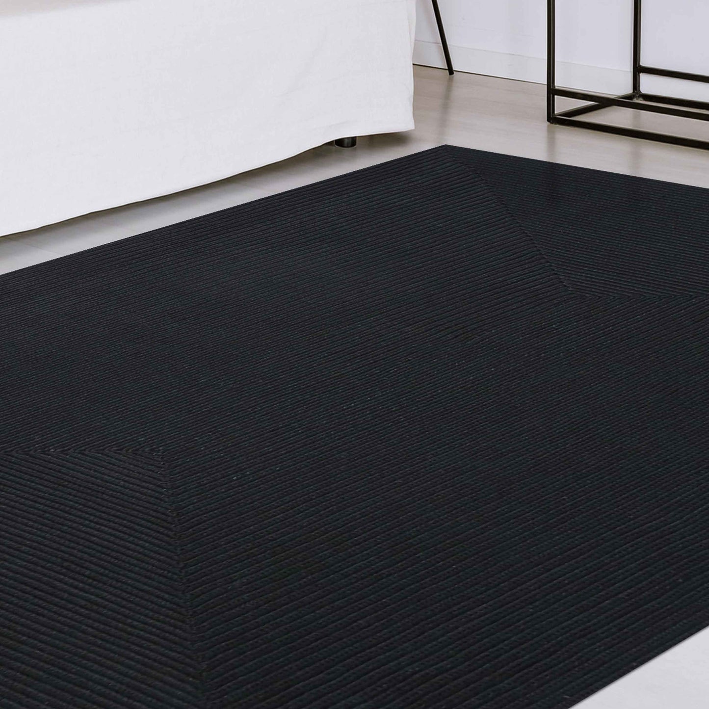 Bohemian Indoor Outdoor Rugs Solid Rectangle Braided Area Rug - Black