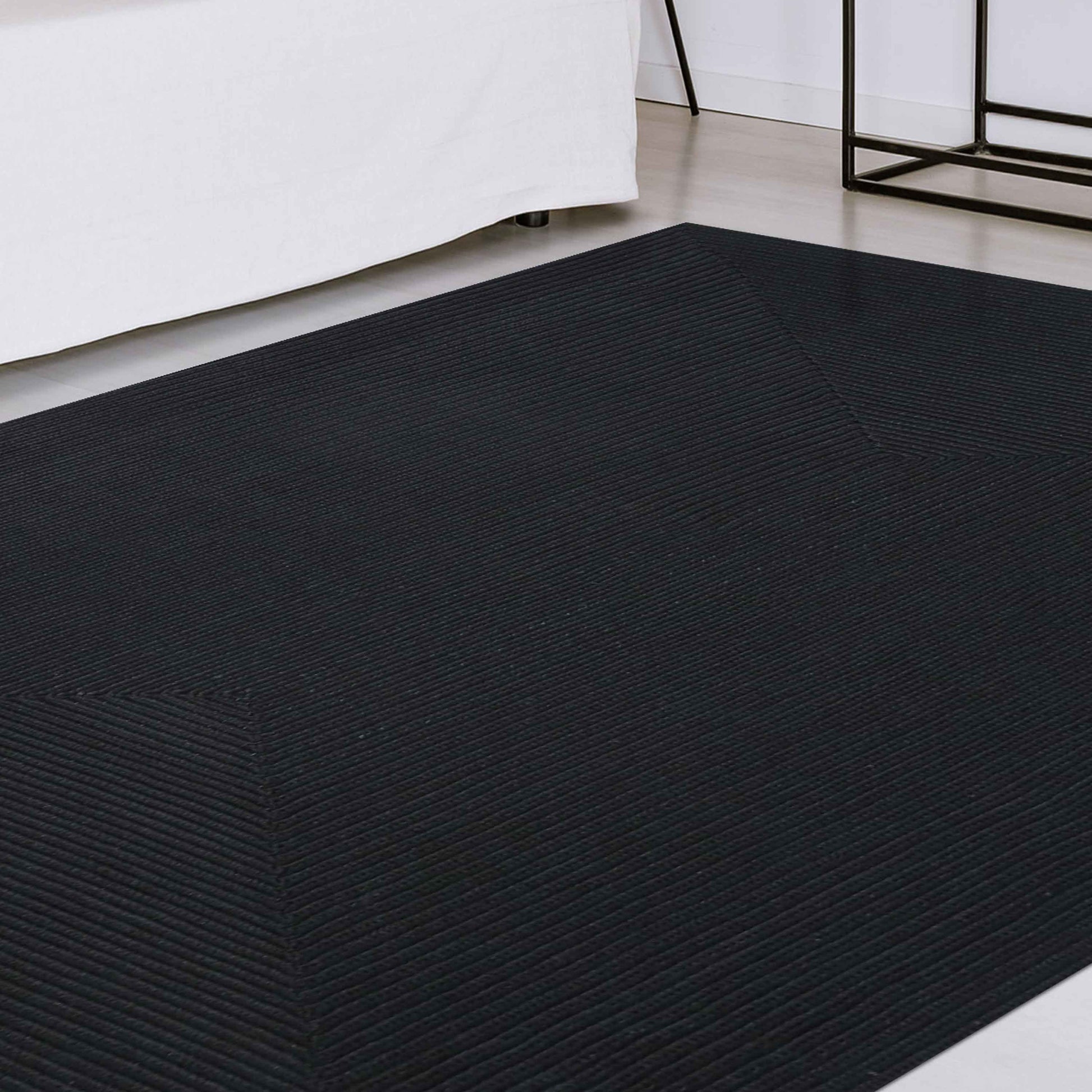 Bohemian Indoor Outdoor Rugs Solid Rectangle Braided Area Rug - Black