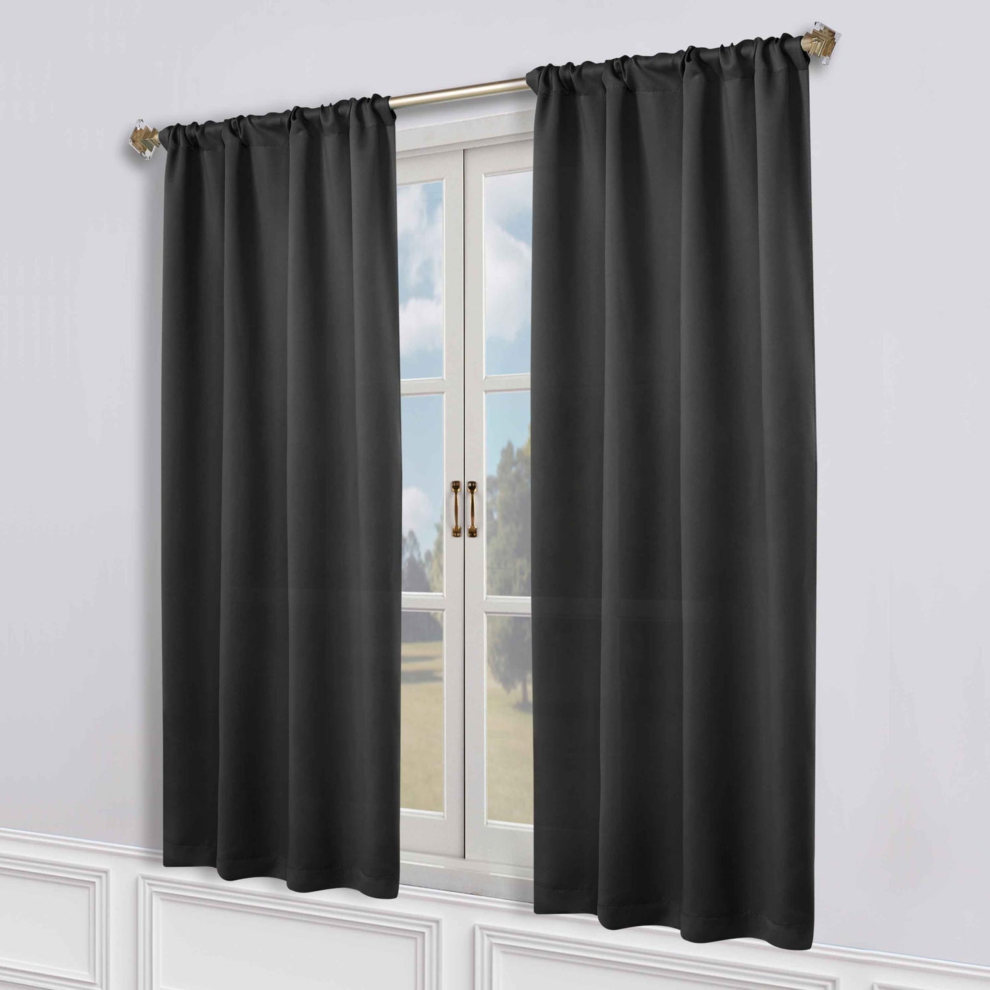 Solid Room Darkening Rod Pocket Blackout Curtain Panels, Set of 2