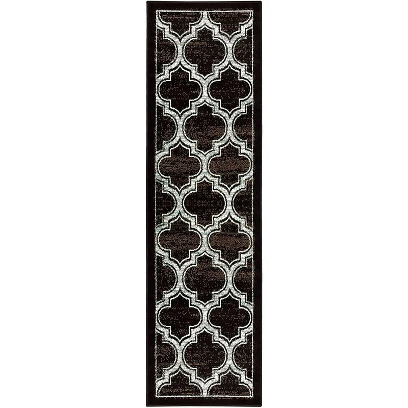 Distressed Moroccan Trellis Area Rug Or Runner Or Door Mat - Black
