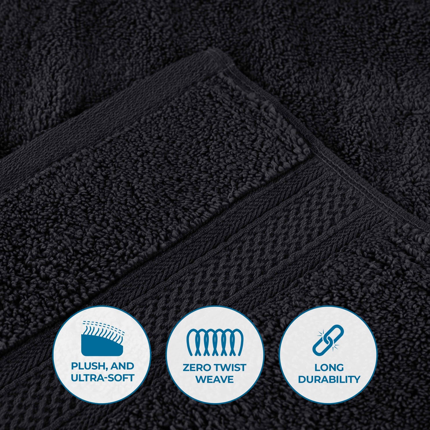 Chevron Zero Twist Solid and Jacquard Soft Cotton 6 Piece Towel Set - Black