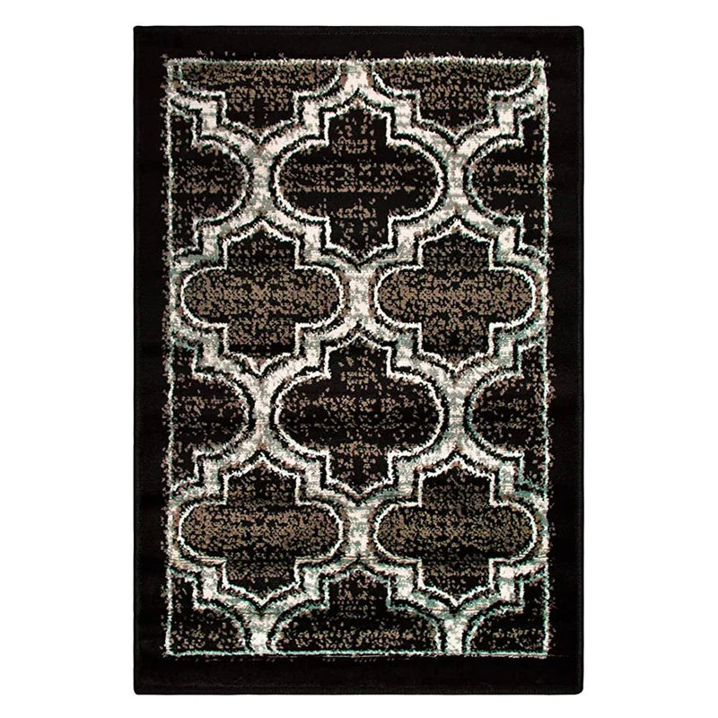 Distressed Moroccan Trellis Area Rug Or Runner Or Door Mat - Black