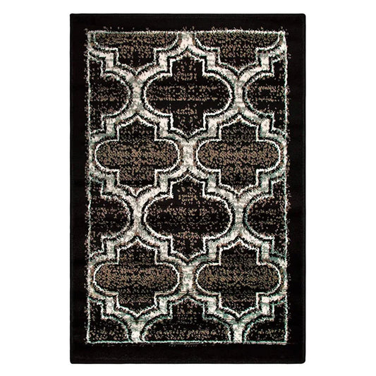 Distressed Moroccan Trellis Area Rug Or Runner Or Door Mat - Black