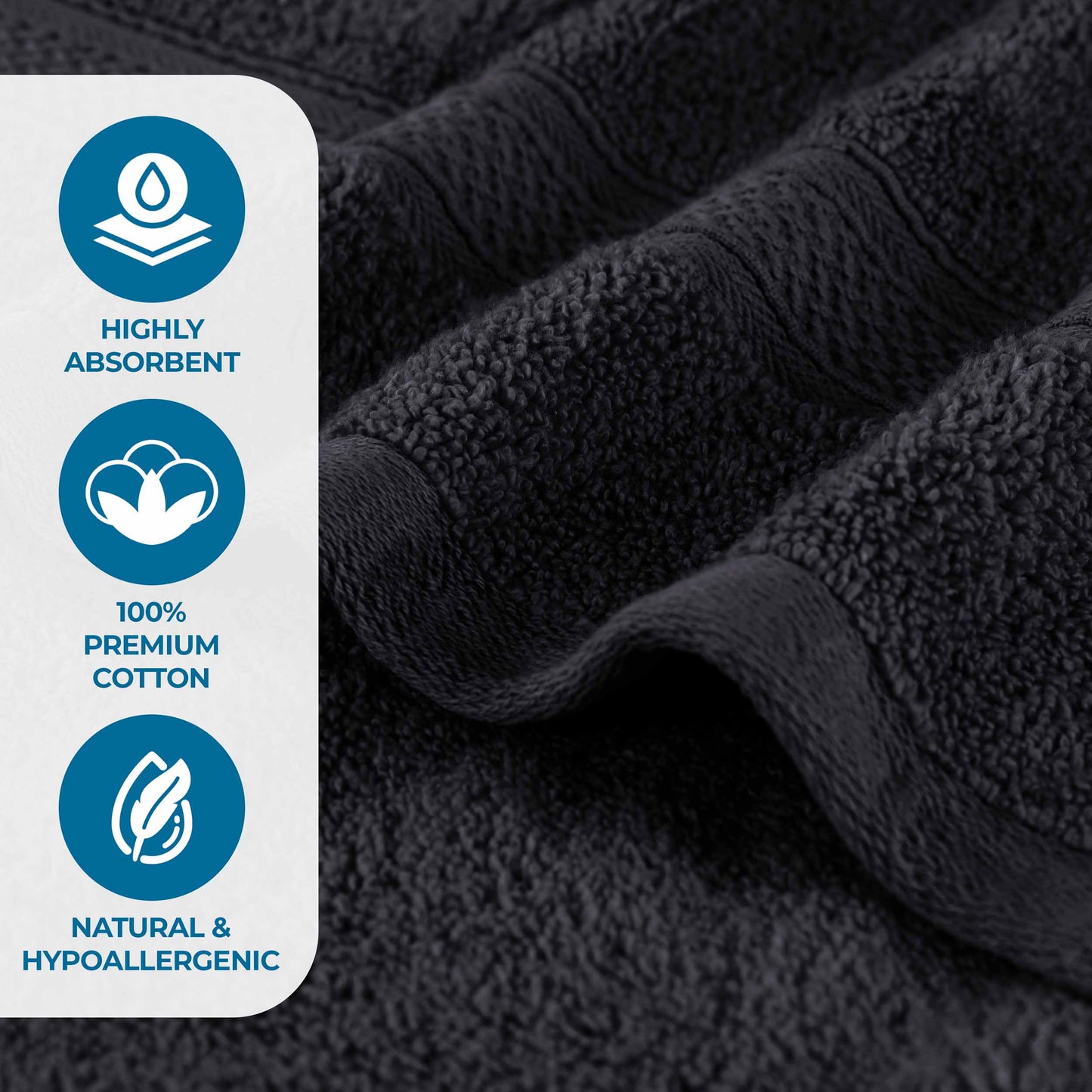 Chevron Zero Twist Solid and Jacquard Soft Cotton 6 Piece Towel Set - Black