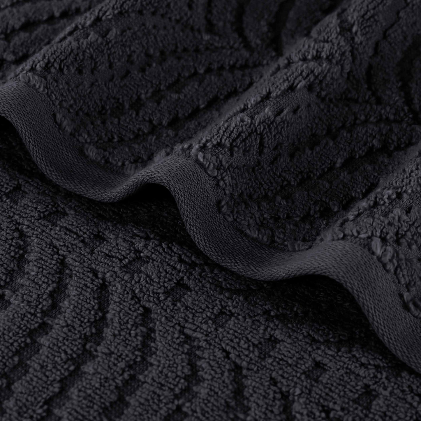 Chevron Zero Twist Jaquard Cotton 3 Piece Bathroom Towel Set - Black