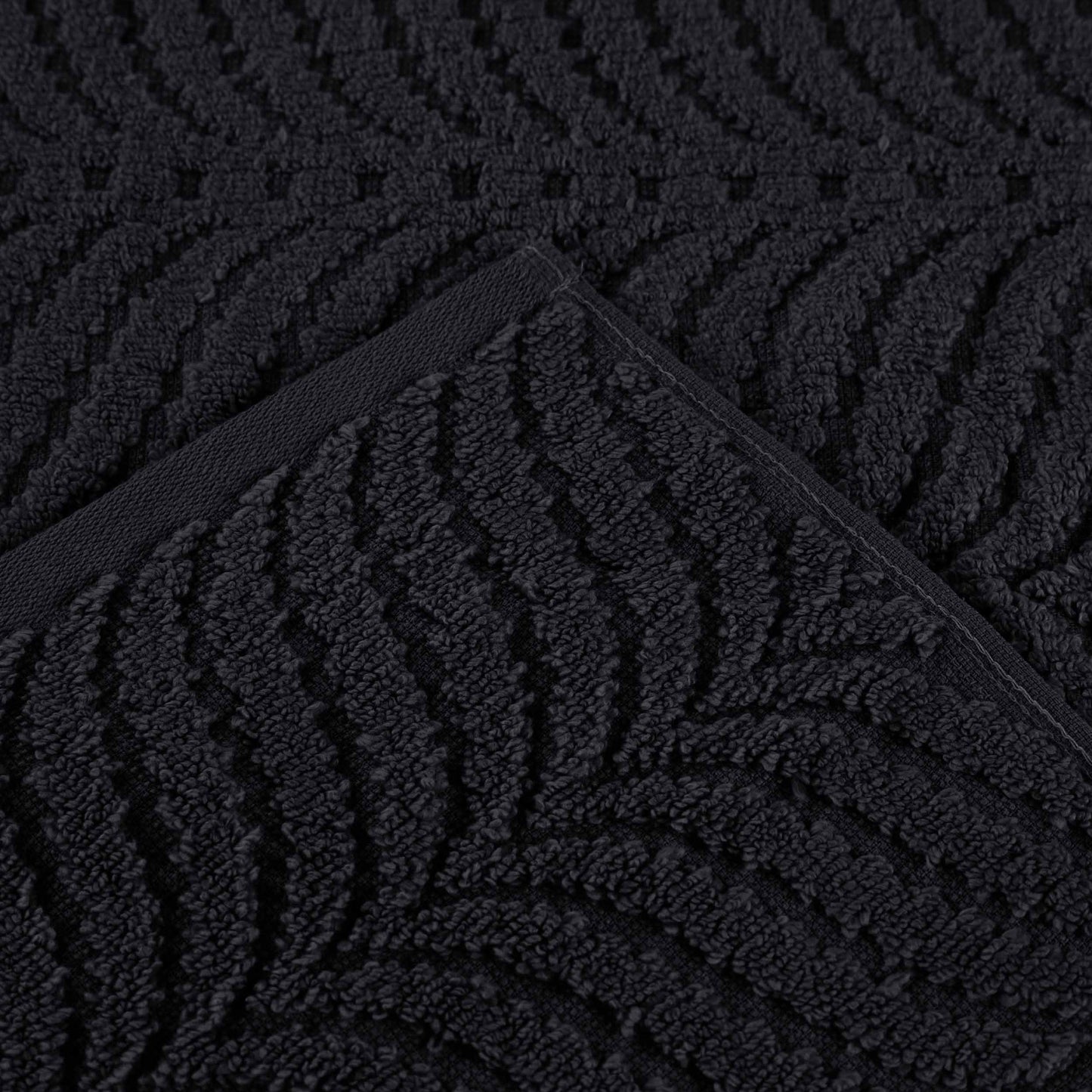 Chevron Zero Twist Solid and Jacquard Soft Cotton 6 Piece Towel Set - Black