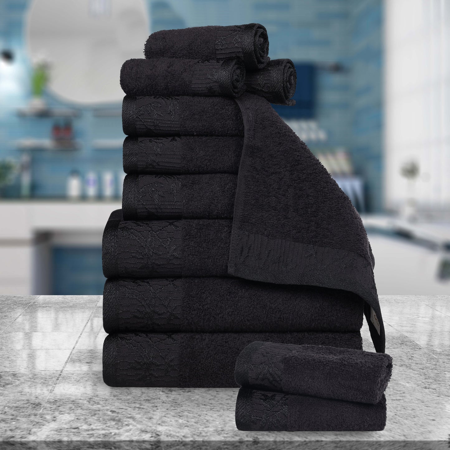 Wisteria Cotton Medium Weight Floral Jacquard 12 Piece Towel Set