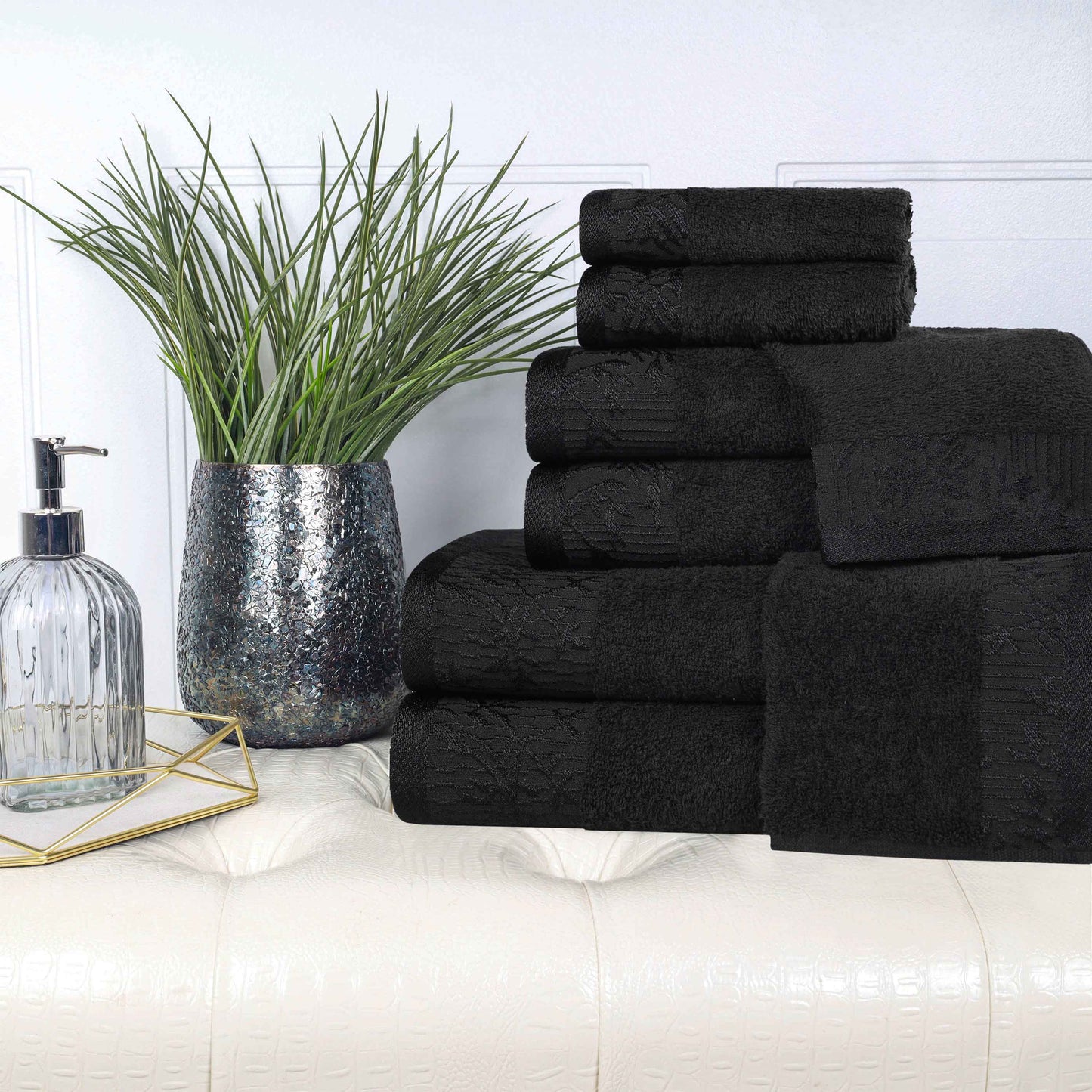 Wisteria Cotton Medium Weight Floral Jacquard Border 8 Piece Towel Set