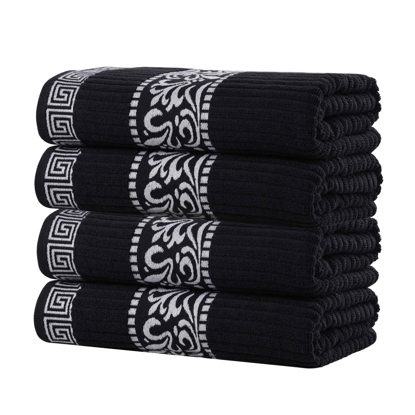 Athens Cotton Greek Key Trim Bath Towel Set of 4 - Black-White