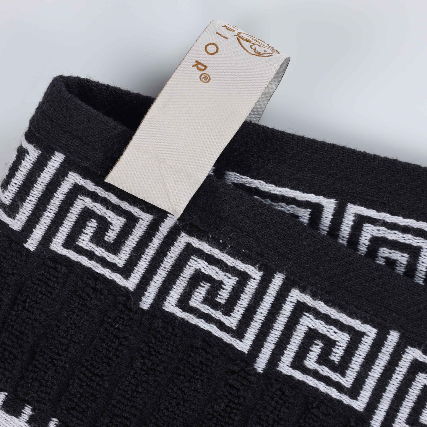 Athens Cotton Medium Weight Floral Greek Key Trim 6 Piece Towel Set - Black-White