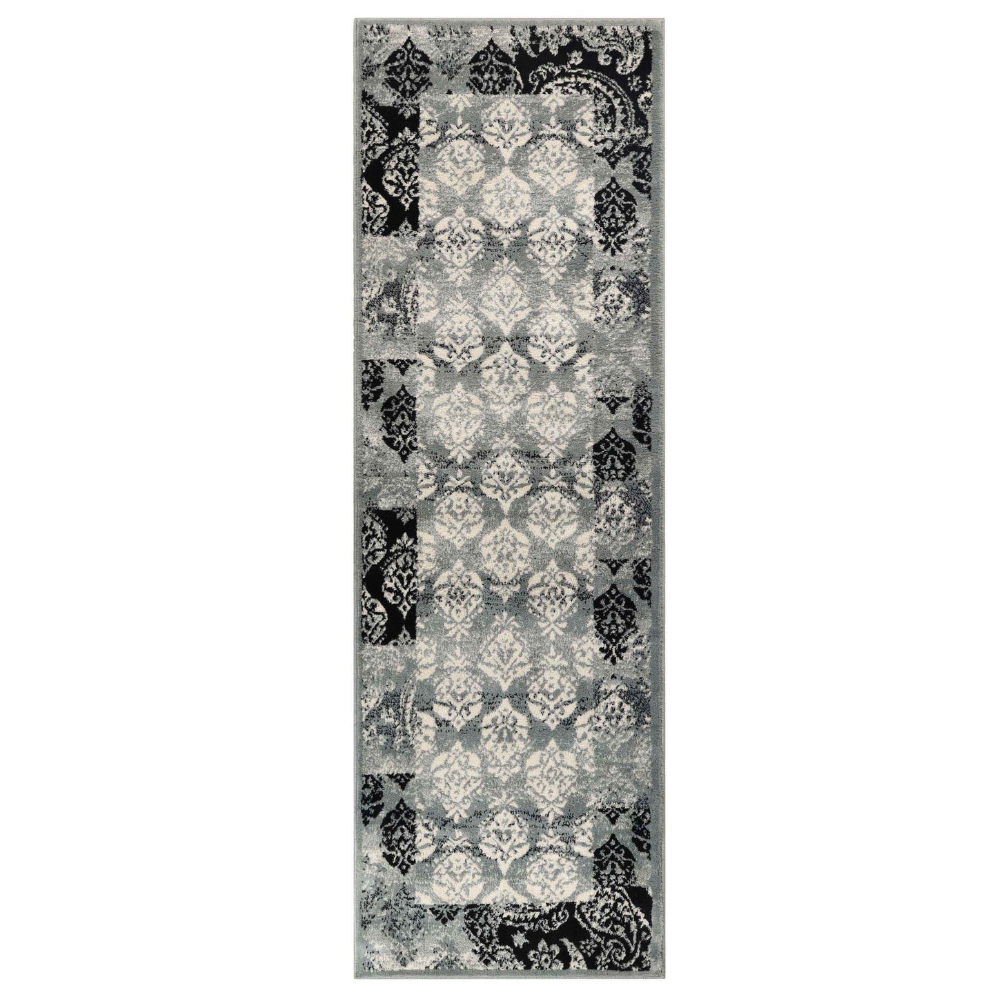 Mystique Distressed Damask Contemporary Area Rug - Black