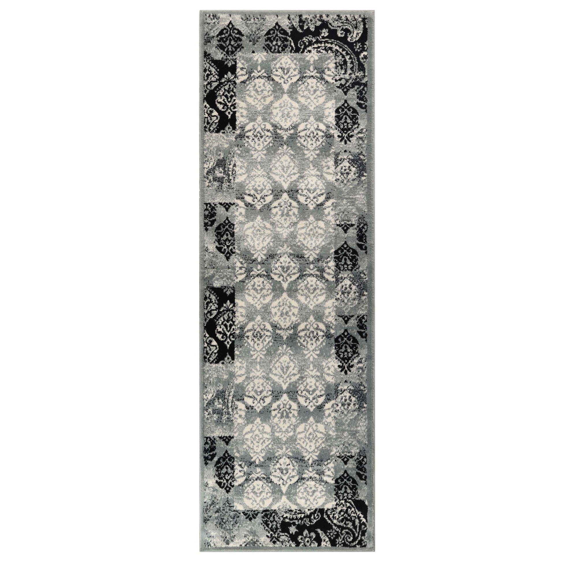 Mystique Distressed Damask Contemporary Area Rug - Black