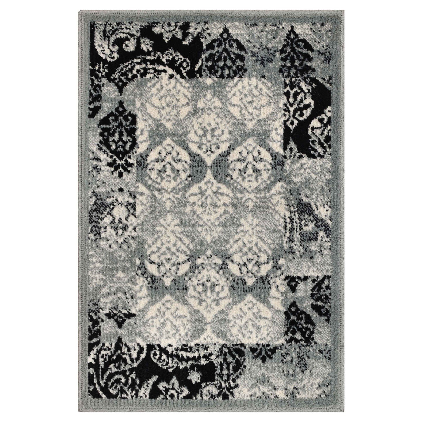 Mystique Distressed Damask Contemporary Area Rug - Black