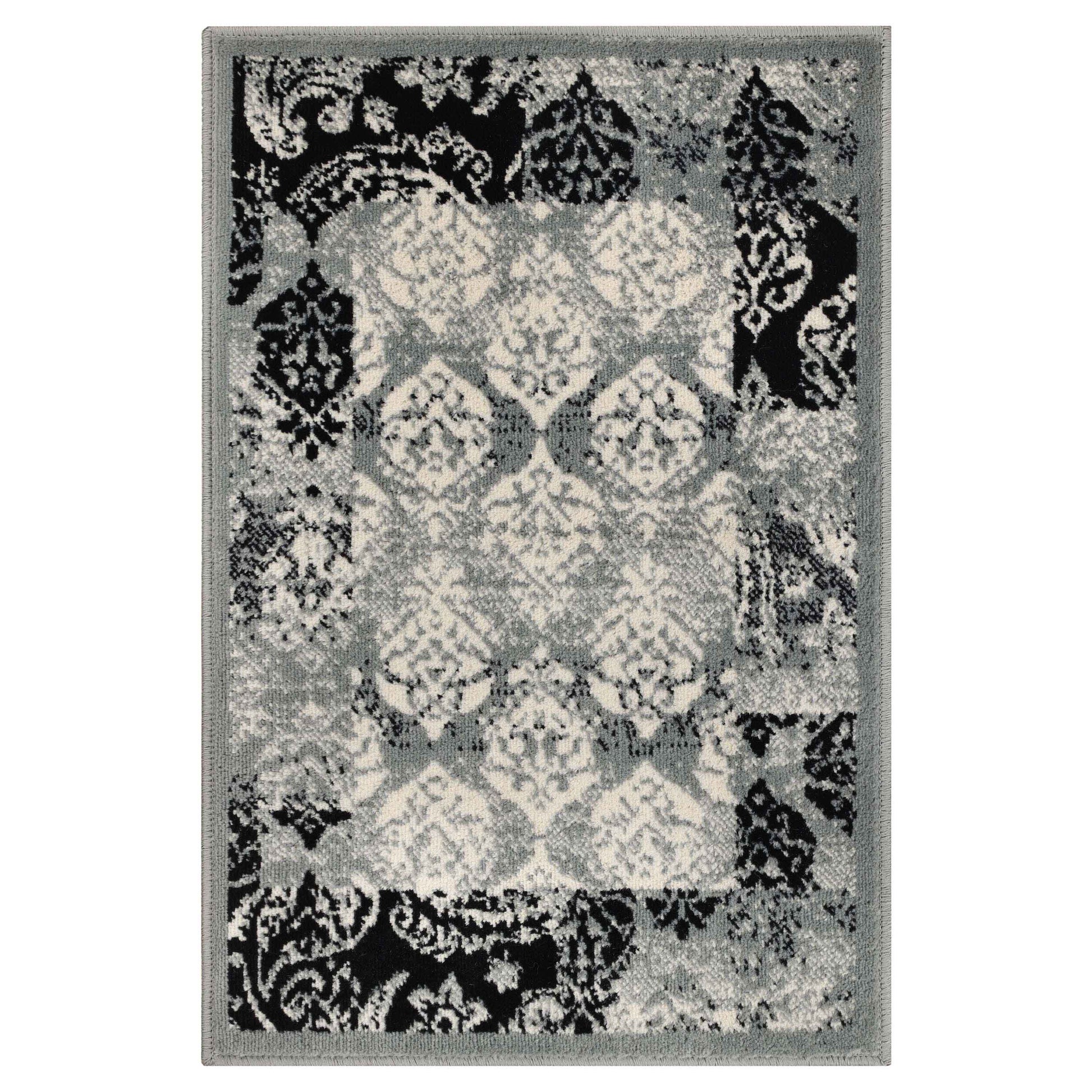 Mystique Distressed Damask Contemporary Area Rug - Black