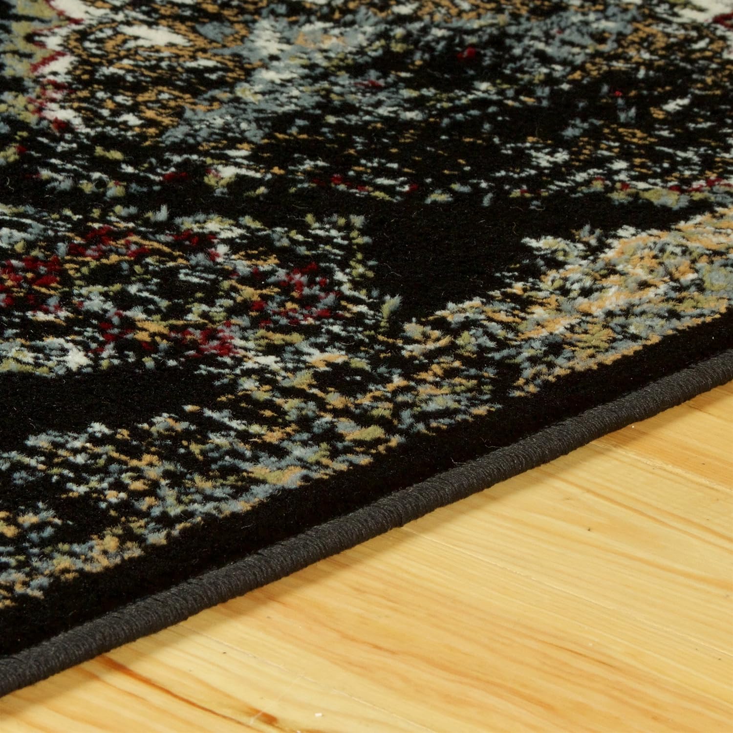 Mayfair Distressed Damask Indoor Area Rug or Runner Rug Or Door Mat - Black