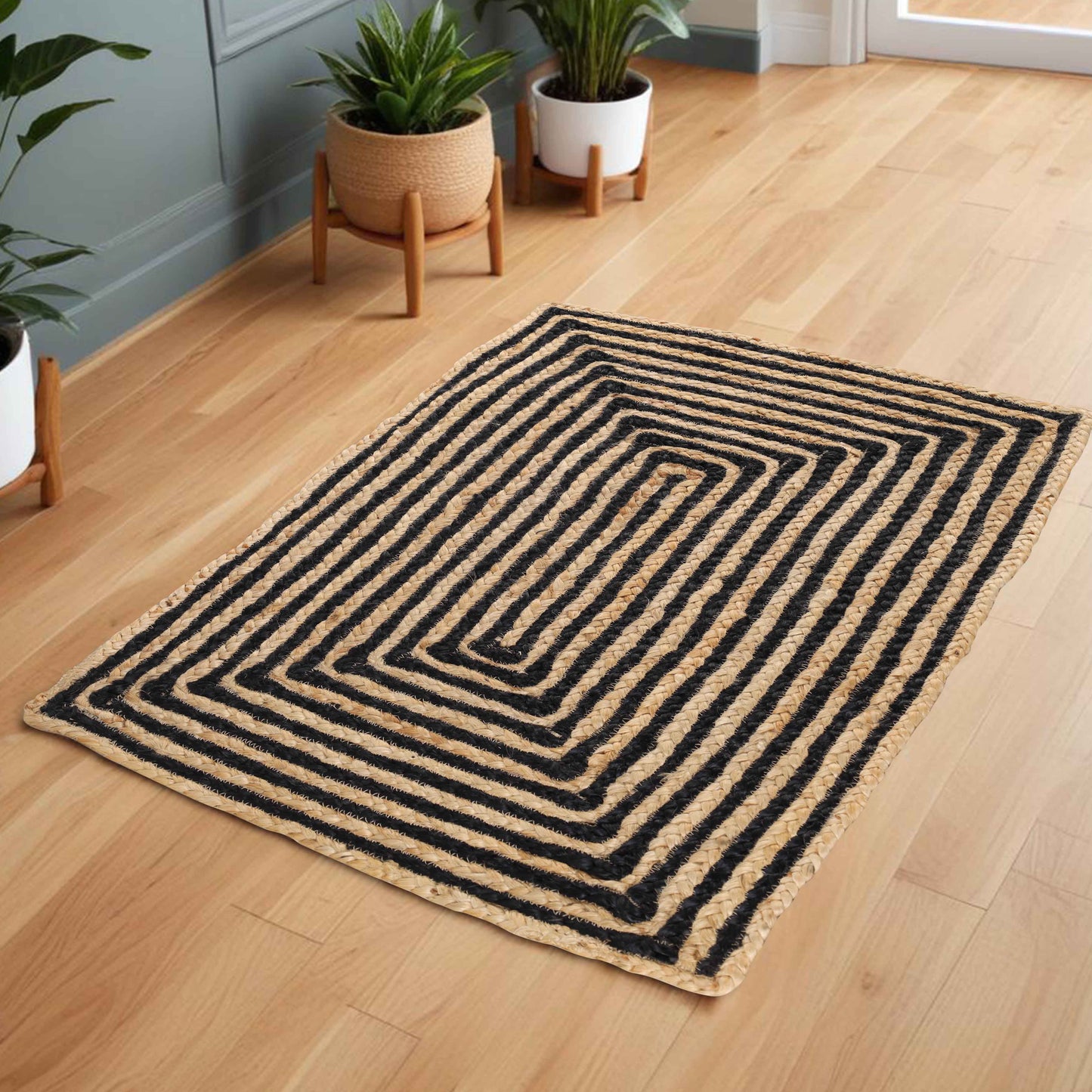 Braided Jute Reversible Round Indoor Outdoor Area Rug - Black