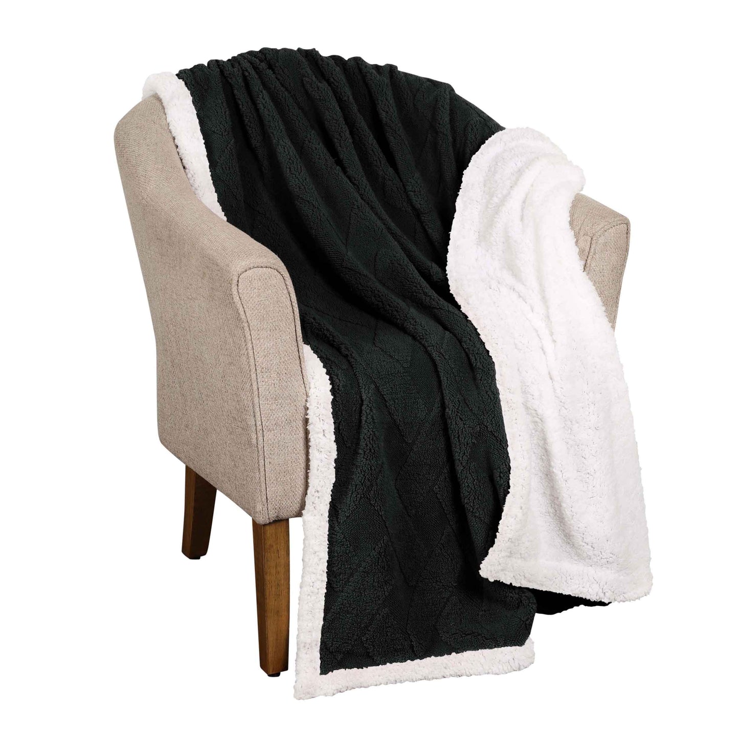 Nuuk Jacquard Lattice Fleece Plush Fluffy Sherpa Reversible Blanket - Black