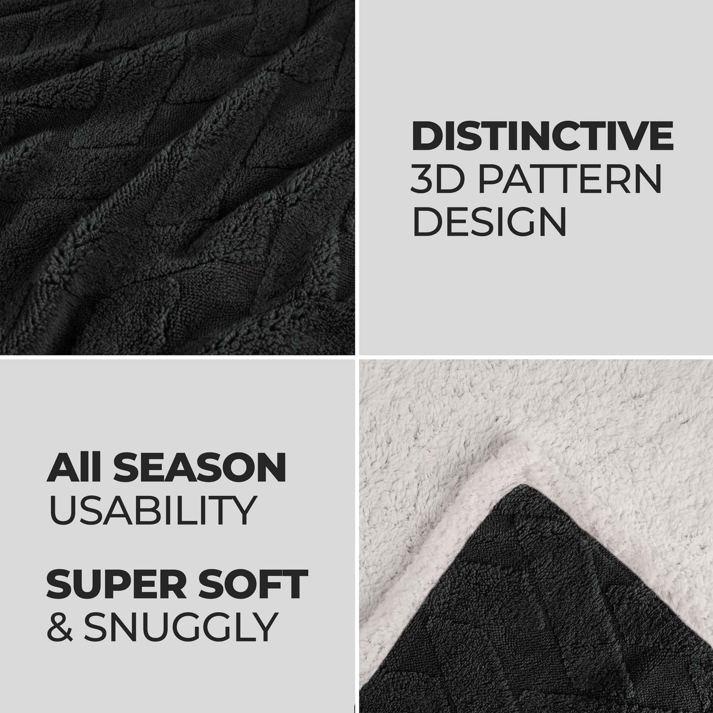 Nuuk Jacquard Lattice Fleece Plush Fluffy Sherpa Reversible Blanket - Black