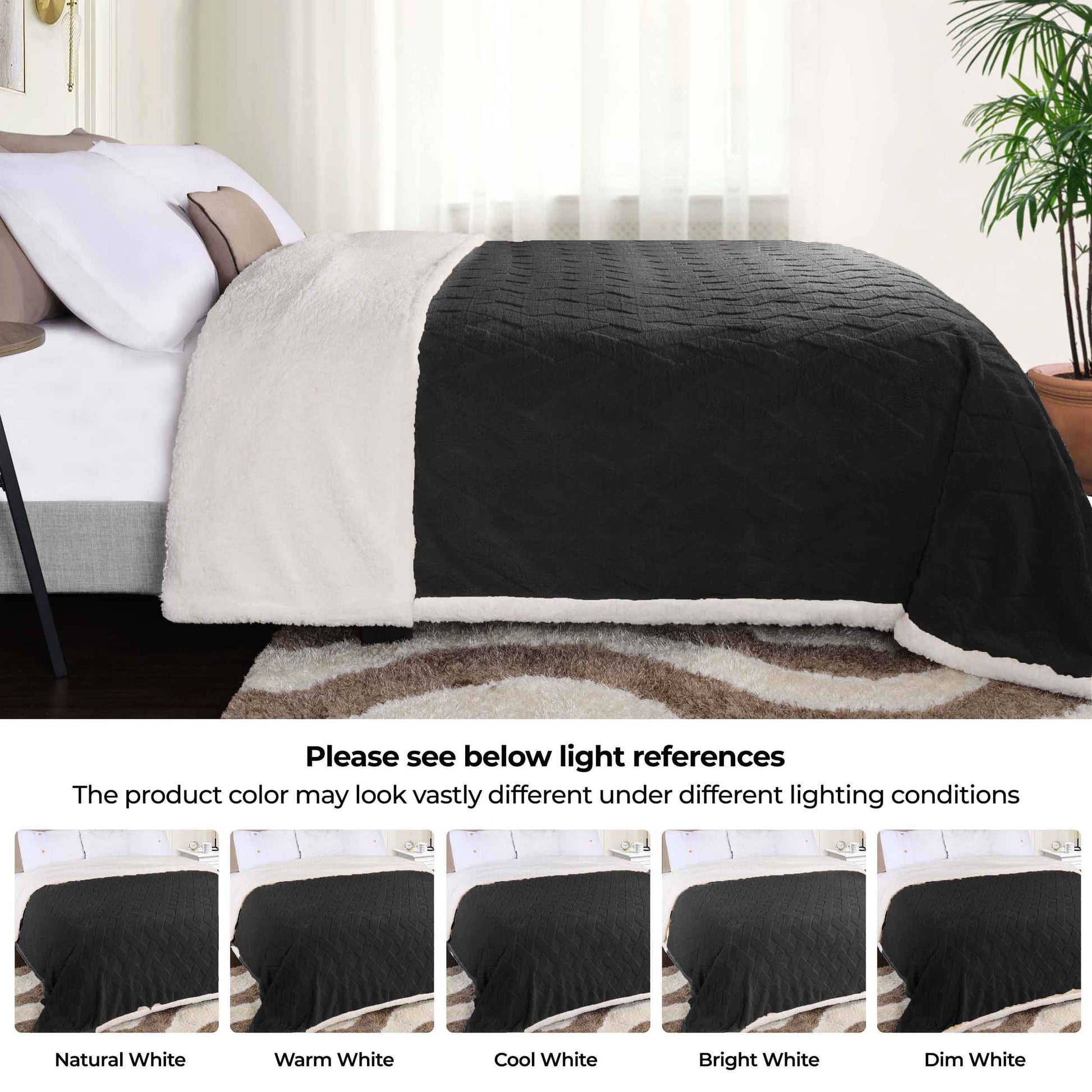 Nuuk Jacquard Lattice Fleece Plush Fluffy Sherpa Reversible Blanket - Black