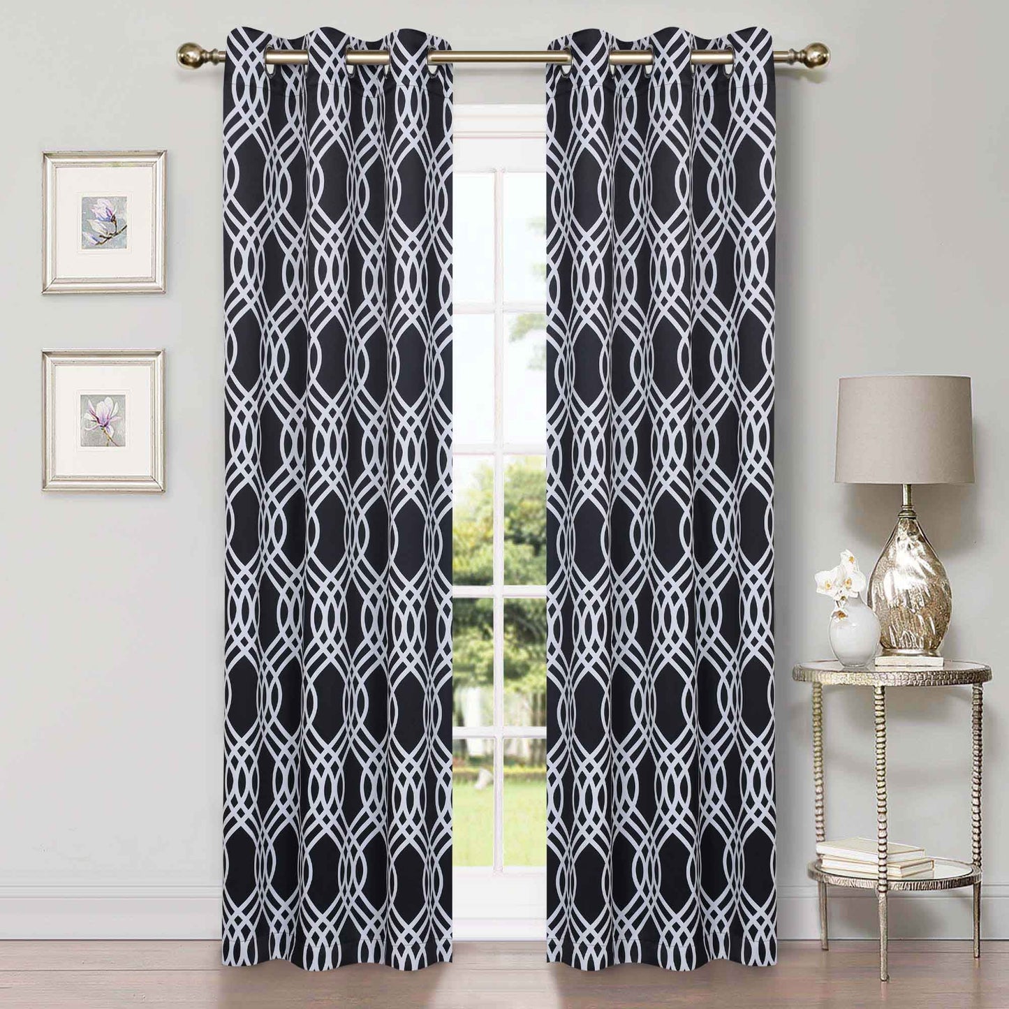 Ribbon Trellis Washable Room Darkening Blackout Curtains, Set of 2