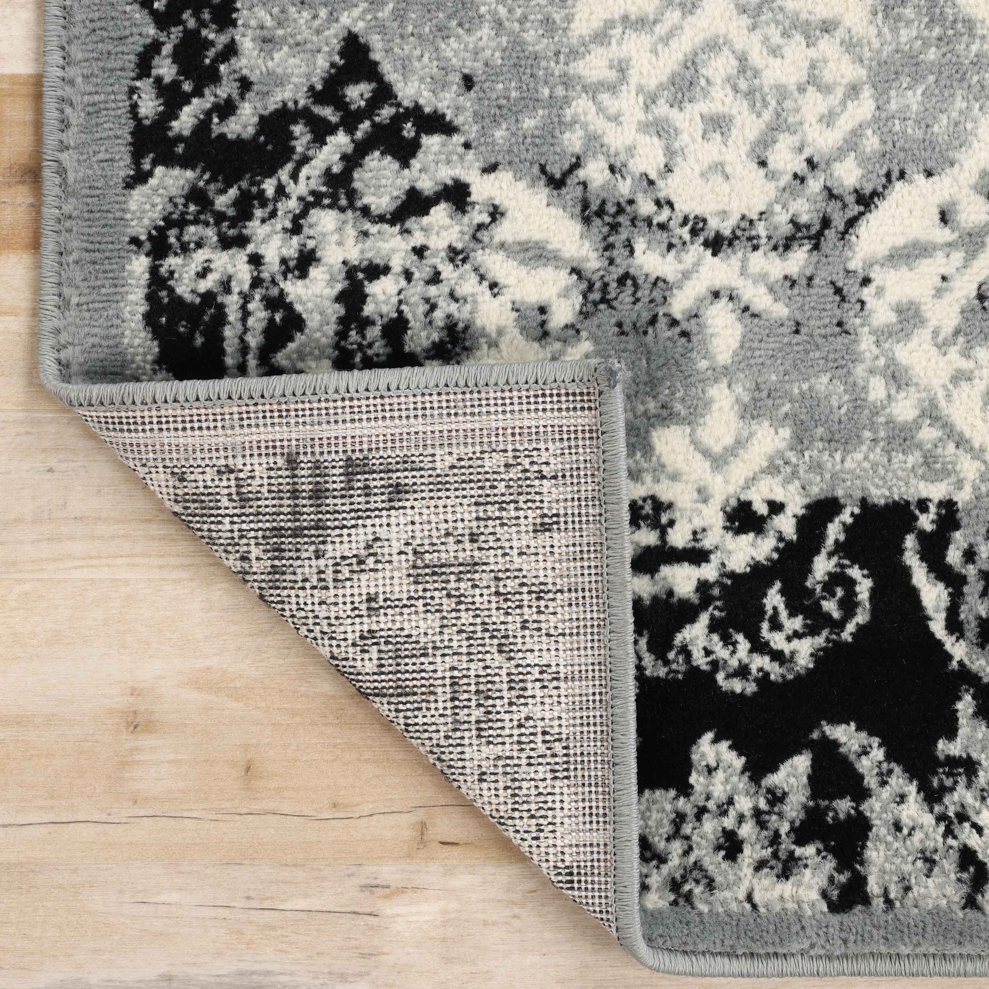 Mystique Distressed Damask Contemporary Area Rug - Black