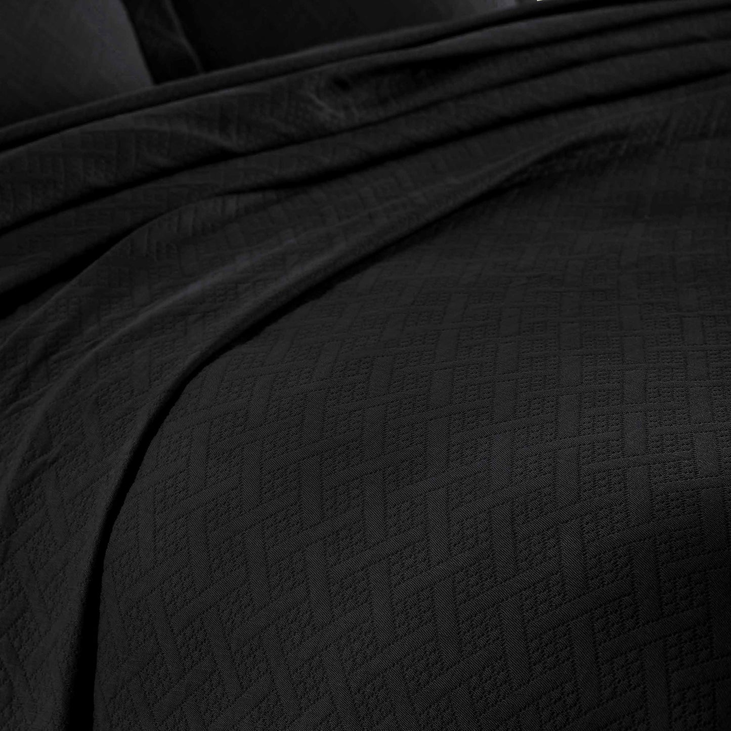 Basket Weave Matelasse Cotton Bedspread Set - Black