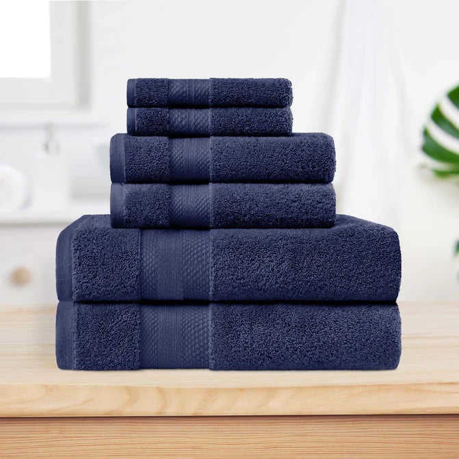 Turkish Cotton Highly Absorbent Solid 6 Piece Towel Set - CrownBlue